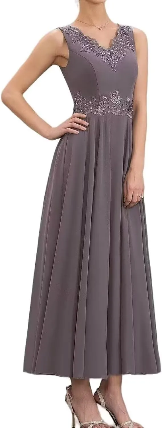 Tea Length Mother of The Bride Dresses for Wedding with Pockets Formal Dresses for Women 2 Pieces Evening Gown