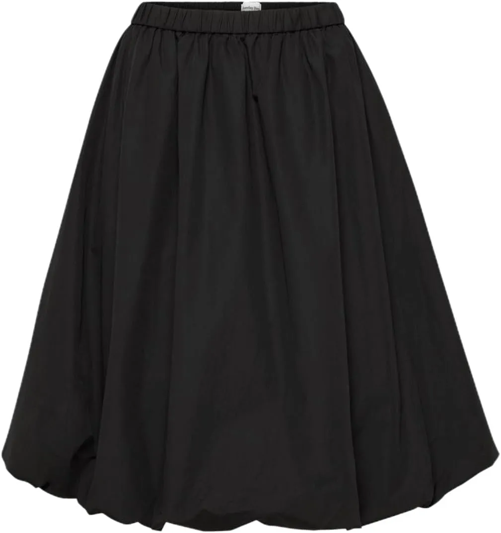 Tenopuli Women Elastic Waist Bubble Midi Skirt Solid Color High Waist Puffy A Line Skirt Casual Baggy Pleated Mid Skirt