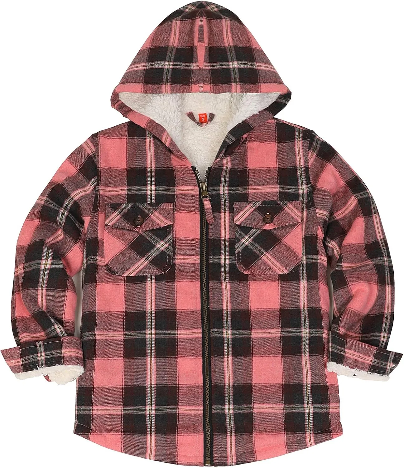 ThCreasa Girls Plaid Flannel Jacket Sherpa Fleece Lined Zip Up Winter Shirts with Hood
