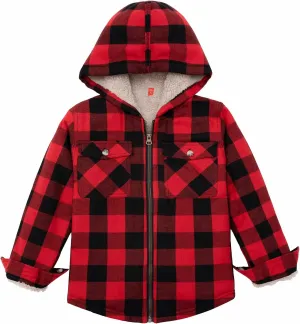ThCreasa Girls Plaid Flannel Jacket Sherpa Fleece Lined Zip Up Winter Shirts with Hood