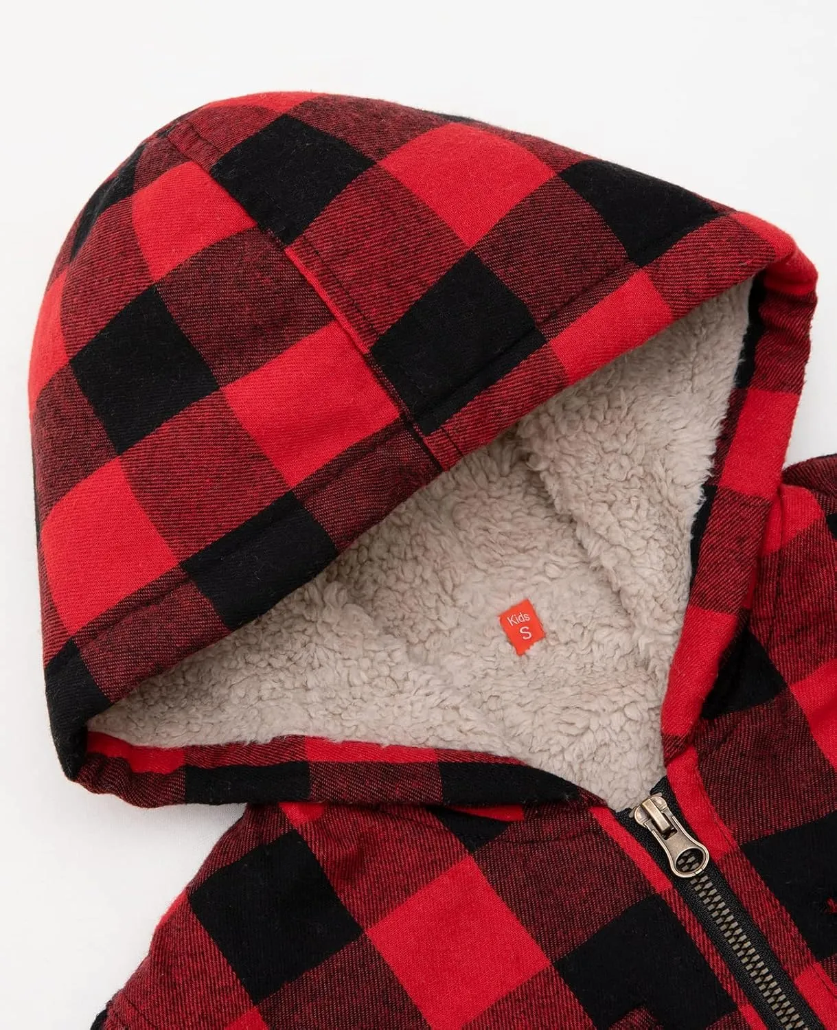 ThCreasa Girls Plaid Flannel Jacket Sherpa Fleece Lined Zip Up Winter Shirts with Hood
