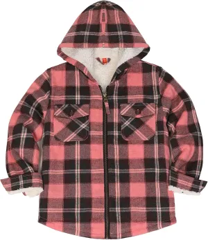 ThCreasa Girls Plaid Flannel Jacket Sherpa Fleece Lined Zip Up Winter Shirts with Hood