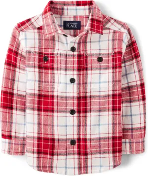 The Children's Place Baby Boys' and Toddler Long Sleeve Plaid Flannel Button Up Shirt