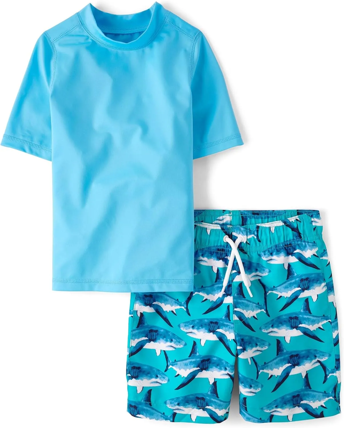 The Children's Place Boys' Short Sleeve Rash Guard and Swim Trunk 2-Piece Set