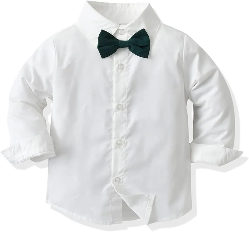 Toddler Boys Gentleman Outfits Long Sleeve White Bowtie Shirts Suspenders Pants Suits Tuxedos