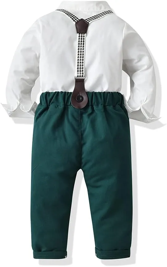 Toddler Boys Gentleman Outfits Long Sleeve White Bowtie Shirts Suspenders Pants Suits Tuxedos