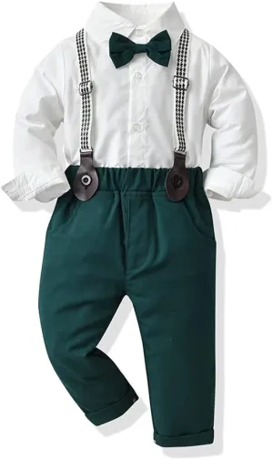 Toddler Boys Gentleman Outfits Long Sleeve White Bowtie Shirts Suspenders Pants Suits Tuxedos
