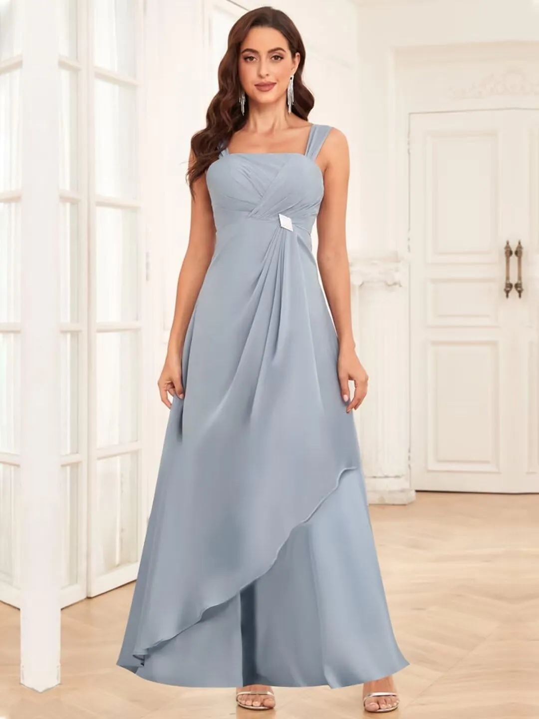TORYEMY 2 Pieces Mother of The Bride Dresses with Jacket for Wedding Half Sleeve Long Chiffon Formal Evening Dresses
