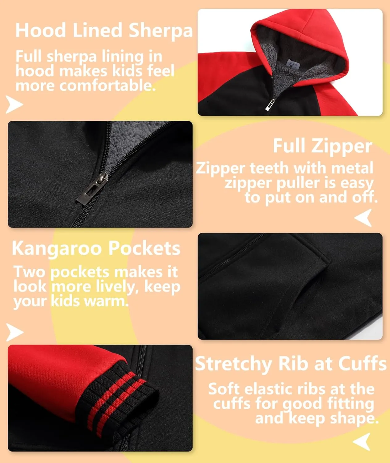 V VALANCH Boys Hoodie Zip Up Fleece Lined Jacket Warm Sherpa Hooded Sweatshirts for Boys Girls 6-15 Years