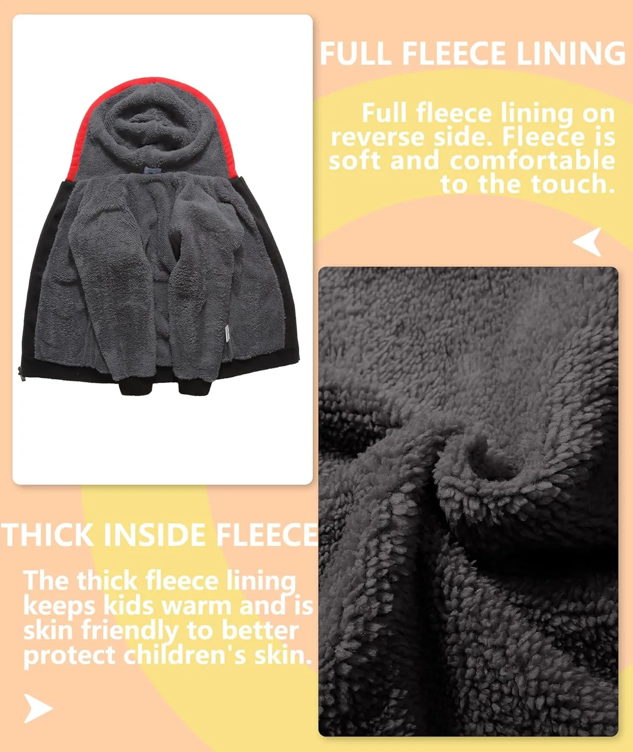 V VALANCH Boys Hoodie Zip Up Fleece Lined Jacket Warm Sherpa Hooded Sweatshirts for Boys Girls 6-15 Years