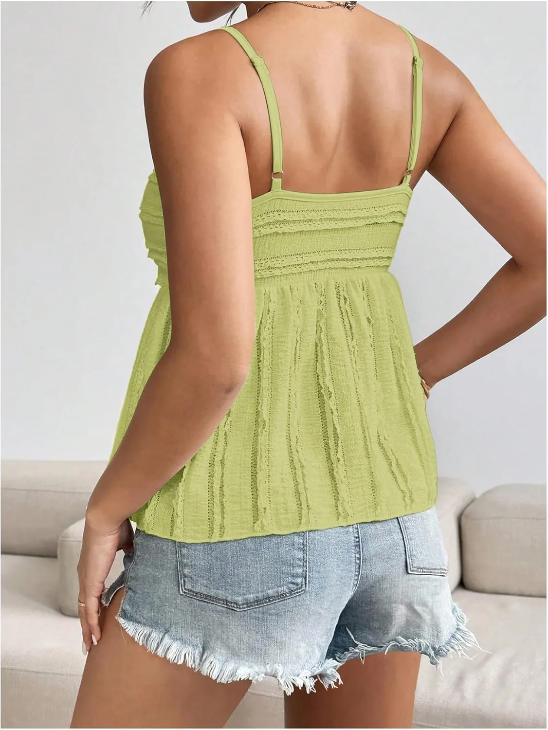 Verdusa Women's Baby Doll Peplum Going Out Tops Ruched Lace Trim Cami Summer Top