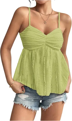 Verdusa Women's Baby Doll Peplum Going Out Tops Ruched Lace Trim Cami Summer Top