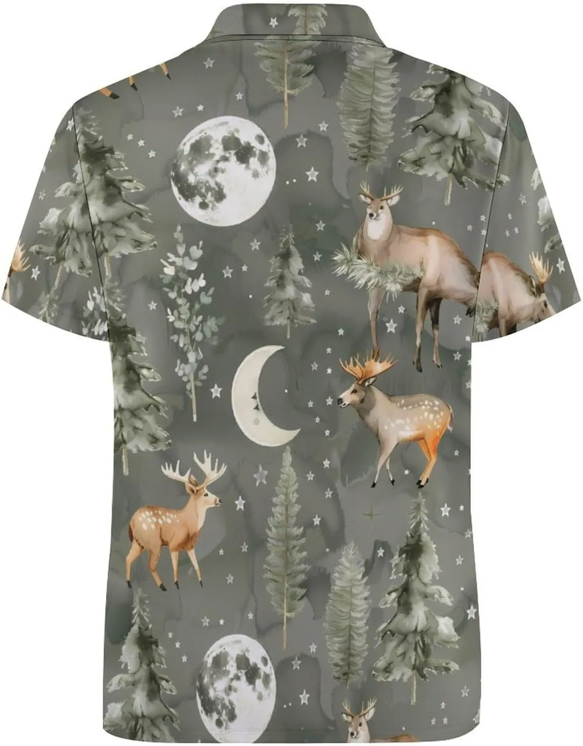 Watercolor Deer Moon Mens Polo Shirts Quick Dry Short Sleeve Golf Slim Fit T Shirt