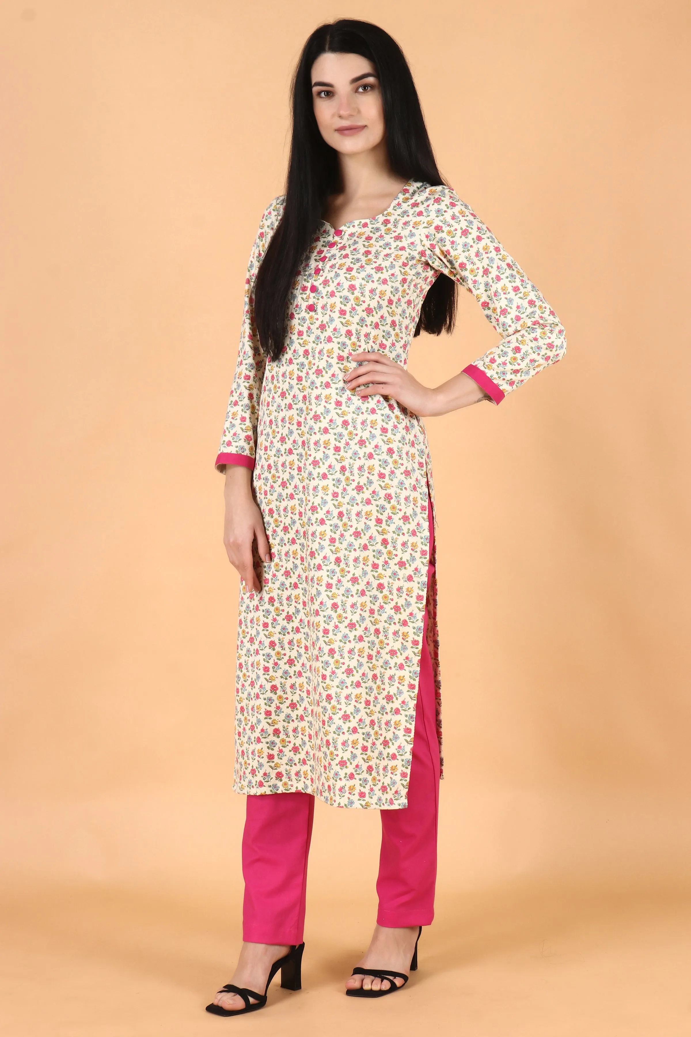 White Floral Corduroy Kurta