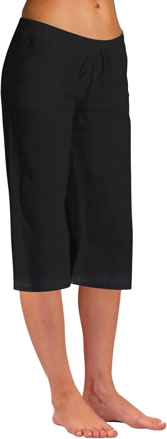 Women Linen Blend Summer Pull On Palazzo Lounge Pants High Waist Straight Slim-Fit Trousers Beach