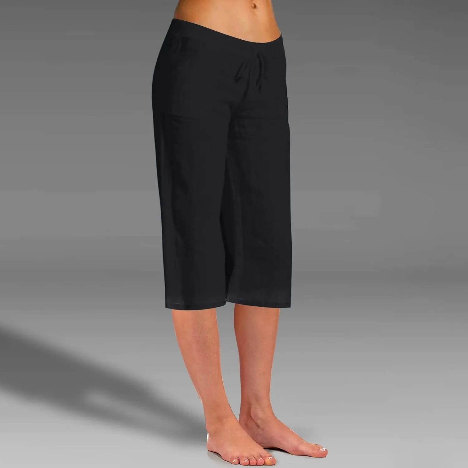 Women Linen Blend Summer Pull On Palazzo Lounge Pants High Waist Straight Slim-Fit Trousers Beach