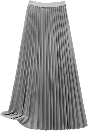 Women Maxi Skirt Pleated Solid Color Elastic High Waist Casual Cotton Blend A-Line Smooth Satin Long Skirts