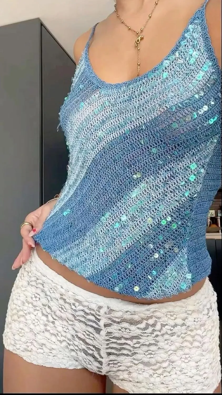 Women Sequin Halter Crop Top Sparkle Glitter Sleeveless Backless Cami Tank Tops Y2K Overall Sequins Camisole Going Out