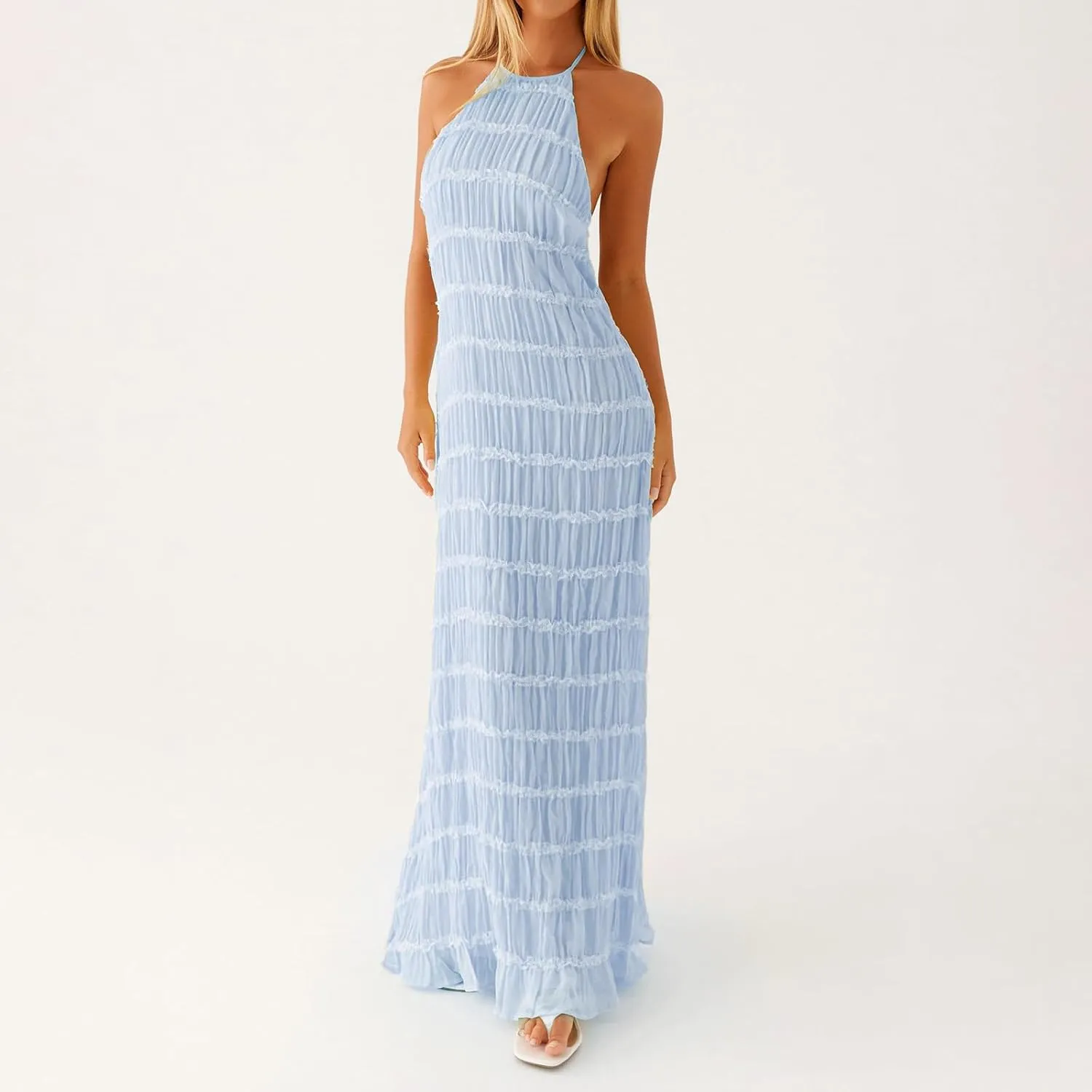 Women Sexy Hollow Out Maxi Dress Sleeveless Backless Lace Pachwork Bodycon Long Dress Y2k Going Out Party
