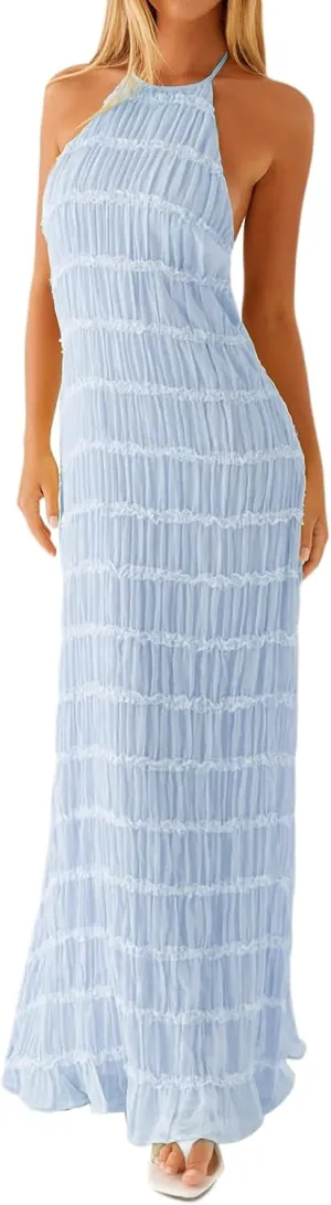 Women Sexy Hollow Out Maxi Dress Sleeveless Backless Lace Pachwork Bodycon Long Dress Y2k Going Out Party