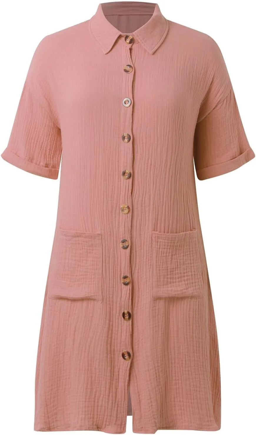 Women Summer Cotton Linen Button Down Dress Short Sleeve Dresses Floral V Neck Beach Tshirt Dress with Pockets 2025