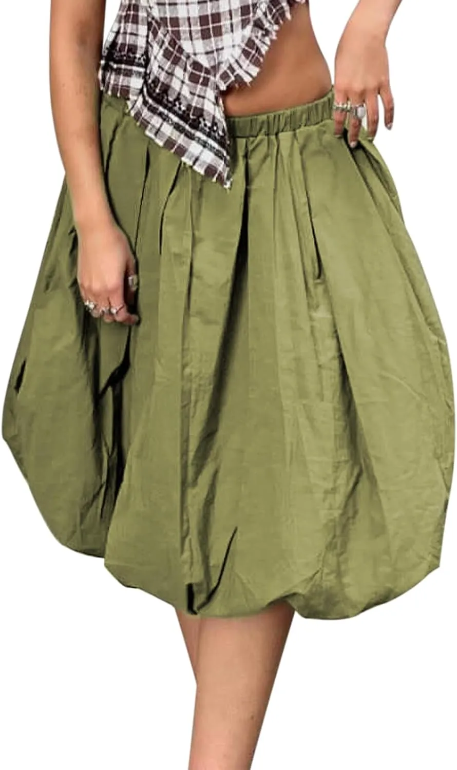 Women Y2k Bubble Maxi Skirt Casual Elastic Waist Flowy A Line Long Skirt Summer Ruffle Midi Skirt Dress Streetwear