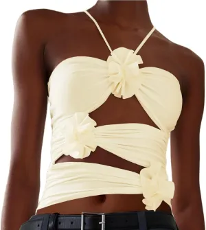 Women Y2k Floral Tank Top 3D Rosette Spaghetti Strap Ruffles Frill Camisole Sleeveless Backless Flower Tube Tops