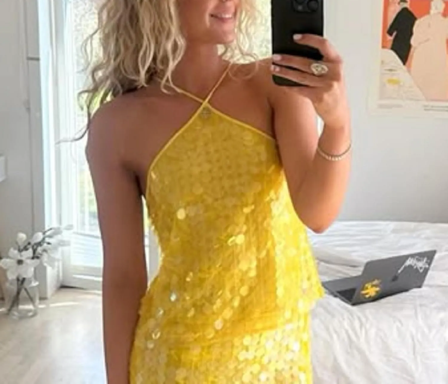 Women Y2K Sequin Halter Cami Top Sexy Sparkle V Neck Backless Criss Cross Straps Tank Bling Glitter Camisole
