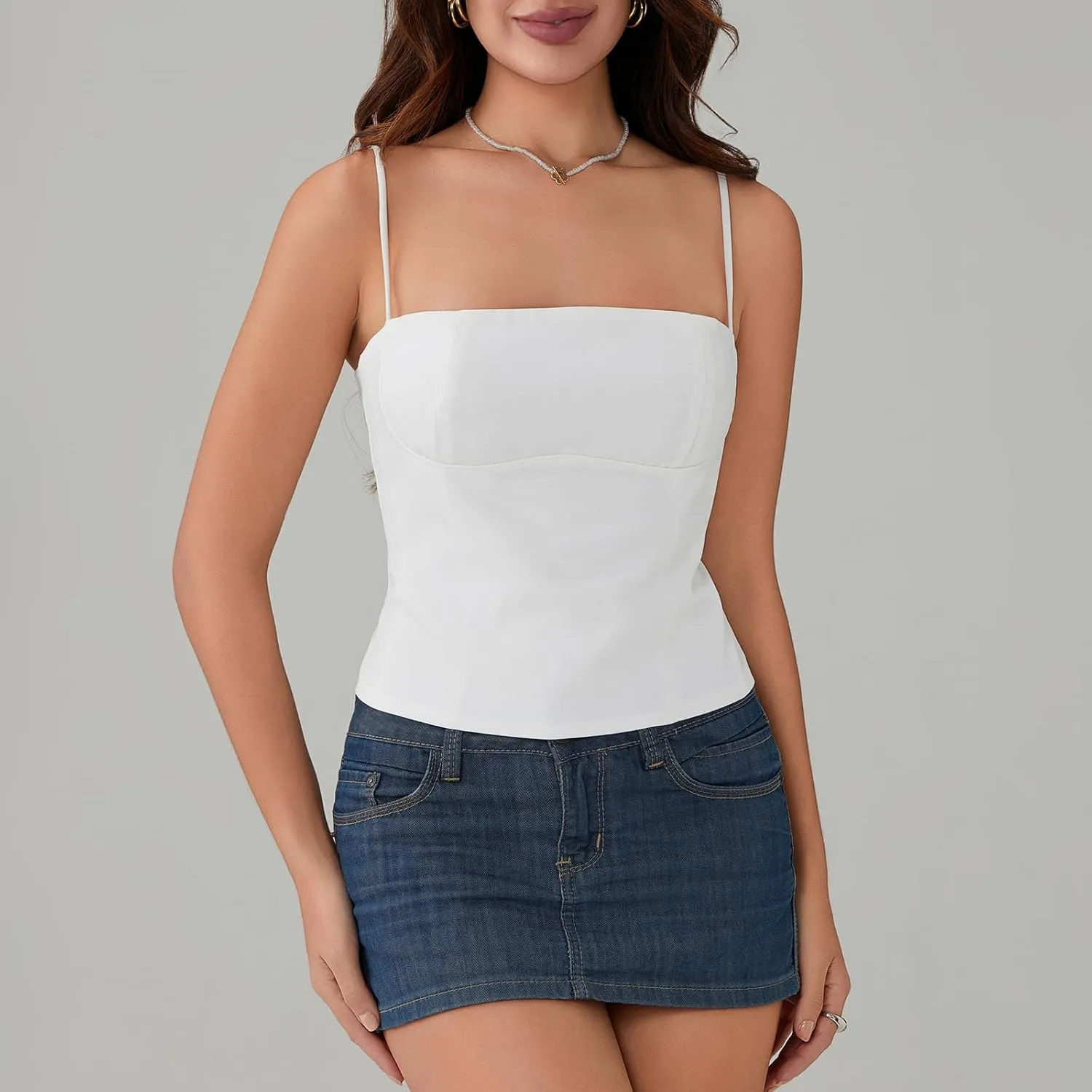 Women Y2k V Neck Camisole Tank Top Spaghetti Straps Lace Patchwork Summer Tops for Party Club