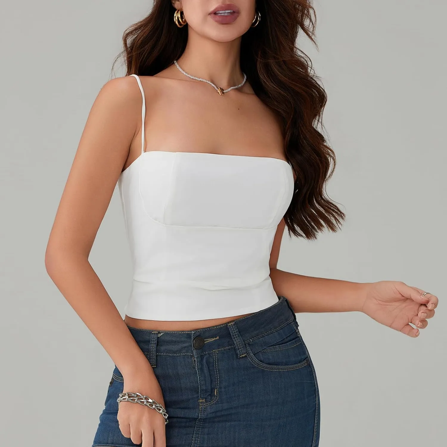 Women Y2k V Neck Camisole Tank Top Spaghetti Straps Lace Patchwork Summer Tops for Party Club