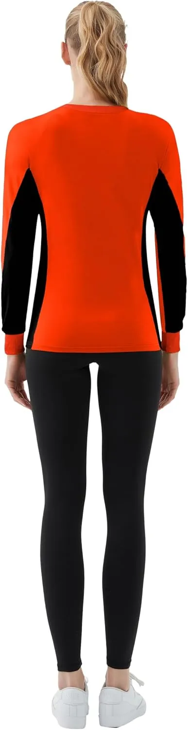 Women's 2-Tone Side Blocked Long Sleeve Crew Neck Slim Fit Active Stretch Shirt