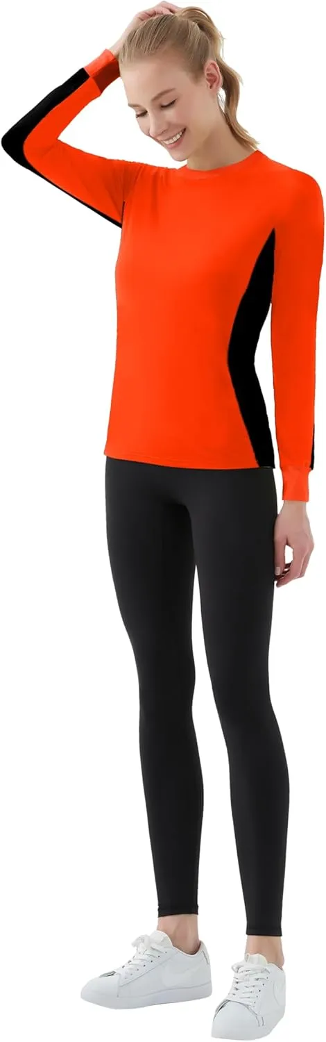 Women's 2-Tone Side Blocked Long Sleeve Crew Neck Slim Fit Active Stretch Shirt