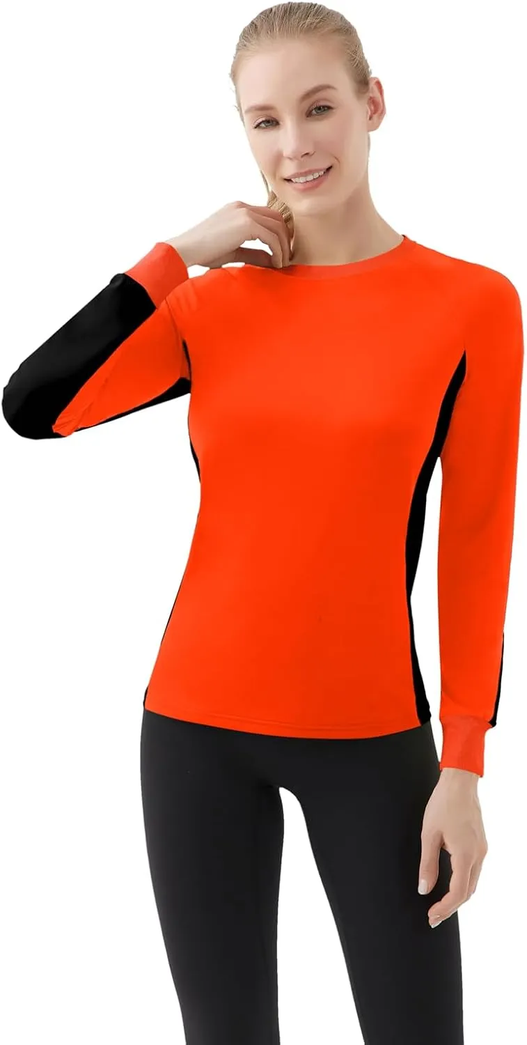 Women's 2-Tone Side Blocked Long Sleeve Crew Neck Slim Fit Active Stretch Shirt