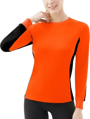 Women's 2-Tone Side Blocked Long Sleeve Crew Neck Slim Fit Active Stretch Shirt