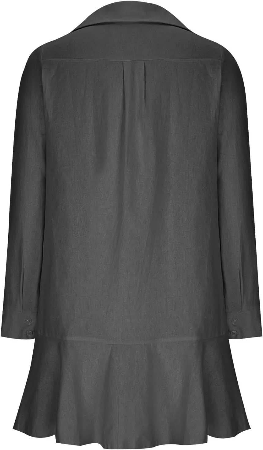 Womens 2024 Summer Casual Button Down Dress 3/4 Rolled-Up Sleeve Loose Ruffle Mini Dress Solid Color Shirts Sun Dress