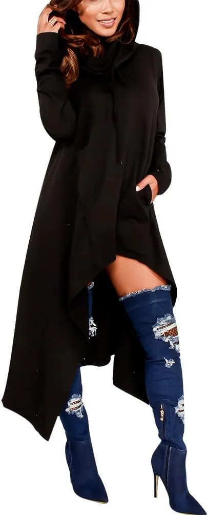 Womens Asymmetric Hem Long Sleeve Loose Casaul Hoodies Sweatshirts Tunic Tops