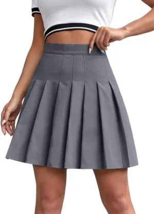Women's Basic Casual Zip Side Pleated Short Plain Skirt Regular Fit High Waist Casual Skirts