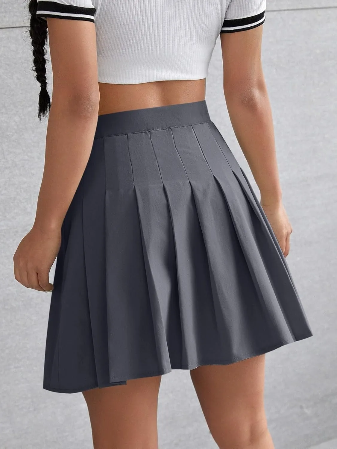 Women's Basic Casual Zip Side Pleated Short Plain Skirt Regular Fit High Waist Casual Skirts