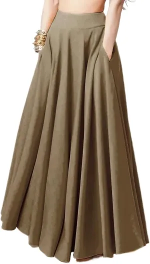 Women's Basic Casual Zipper Women's Solid Color Pleated Midi Skirt Loose High Waist Casual Skirts