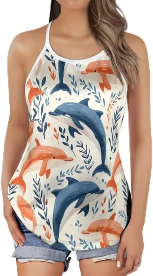 Women's Camisole Tank Tops - Dolphin Spaghetti Strap Criss Cross Open Back Tank Summer Top for Women Series 5