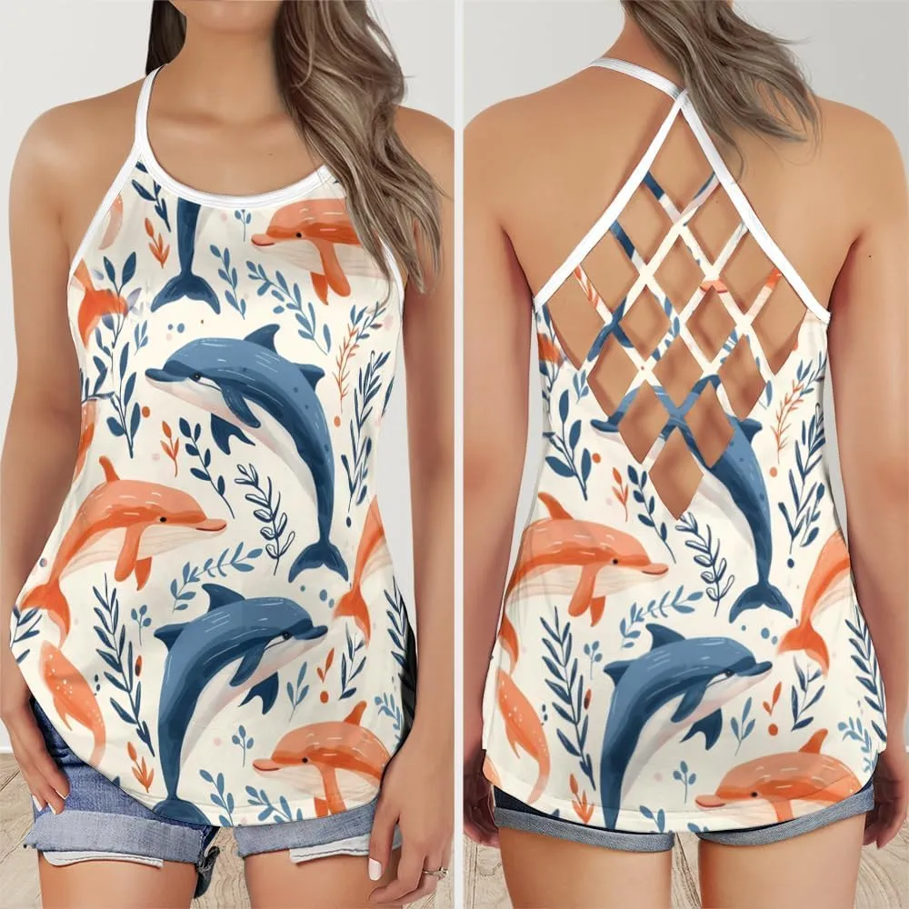 Women's Camisole Tank Tops - Dolphin Spaghetti Strap Criss Cross Open Back Tank Summer Top for Women Series 5