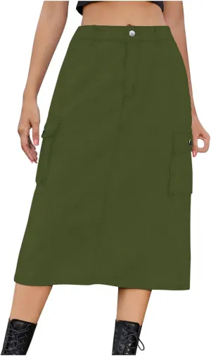 Women's Cargo Denim Skirt 2024 Fashion Button High Waisted Skirt Teen Girls Cute Loose Straight Going Out Jean Skirt