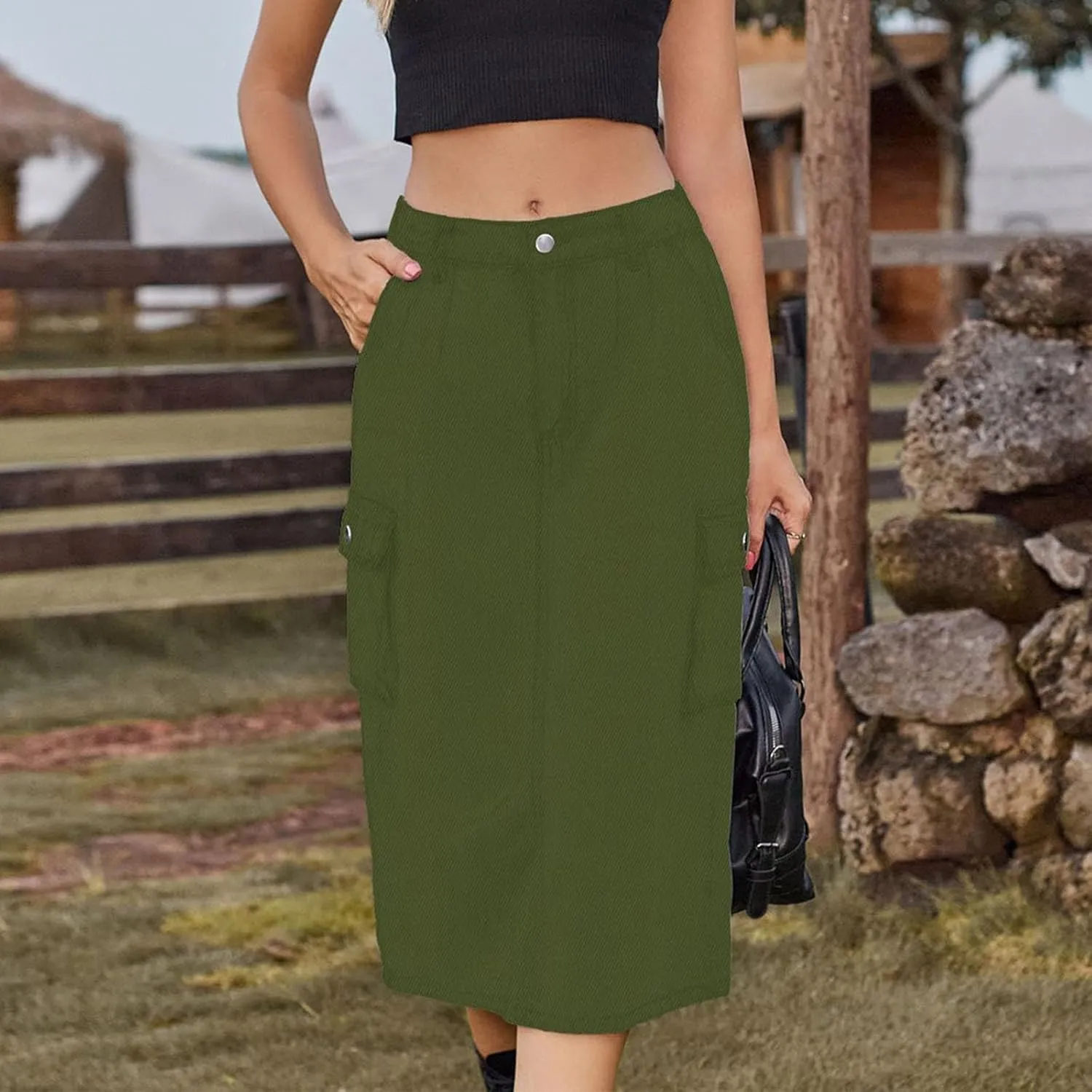 Women's Cargo Denim Skirt 2024 Fashion Button High Waisted Skirt Teen Girls Cute Loose Straight Going Out Jean Skirt