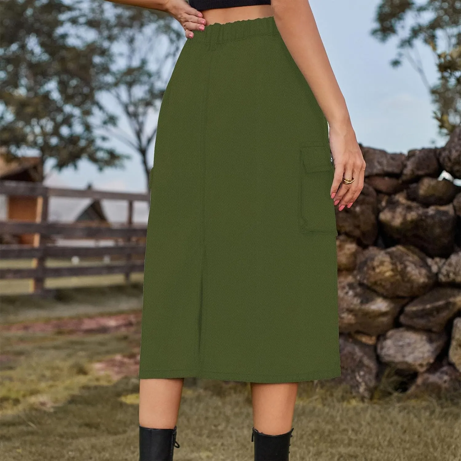 Women's Cargo Denim Skirt 2024 Fashion Button High Waisted Skirt Teen Girls Cute Loose Straight Going Out Jean Skirt