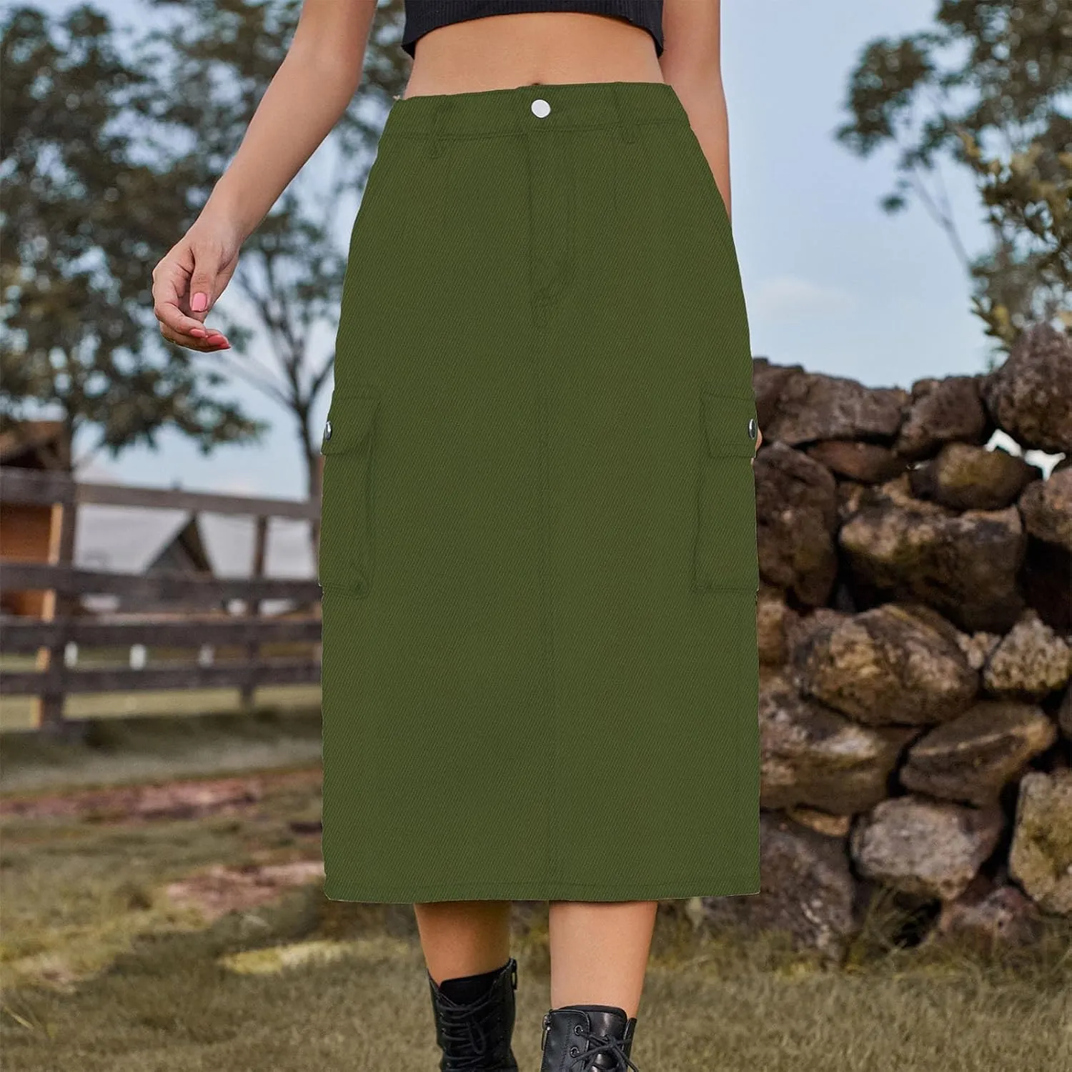 Women's Cargo Denim Skirt 2024 Fashion Button High Waisted Skirt Teen Girls Cute Loose Straight Going Out Jean Skirt