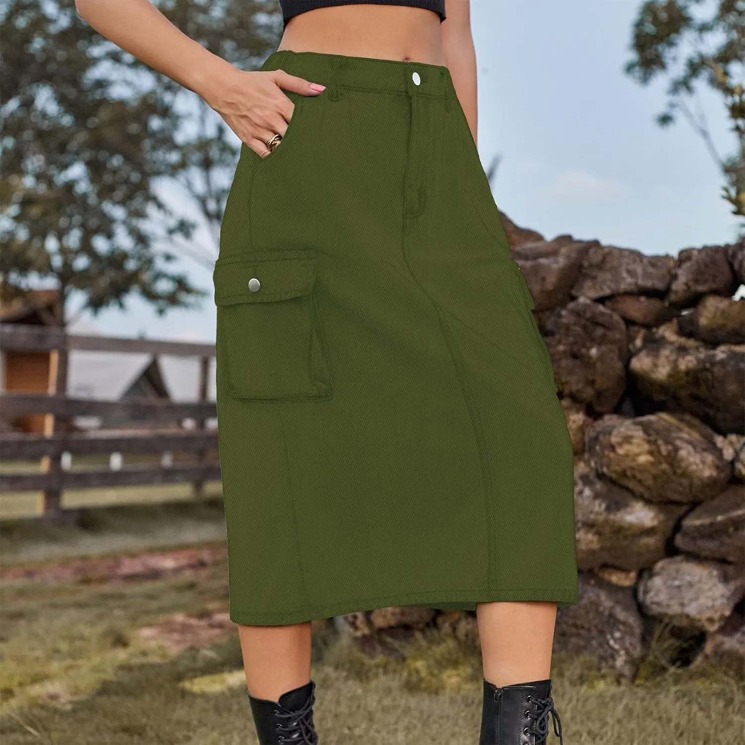 Women's Cargo Denim Skirt 2024 Fashion Button High Waisted Skirt Teen Girls Cute Loose Straight Going Out Jean Skirt