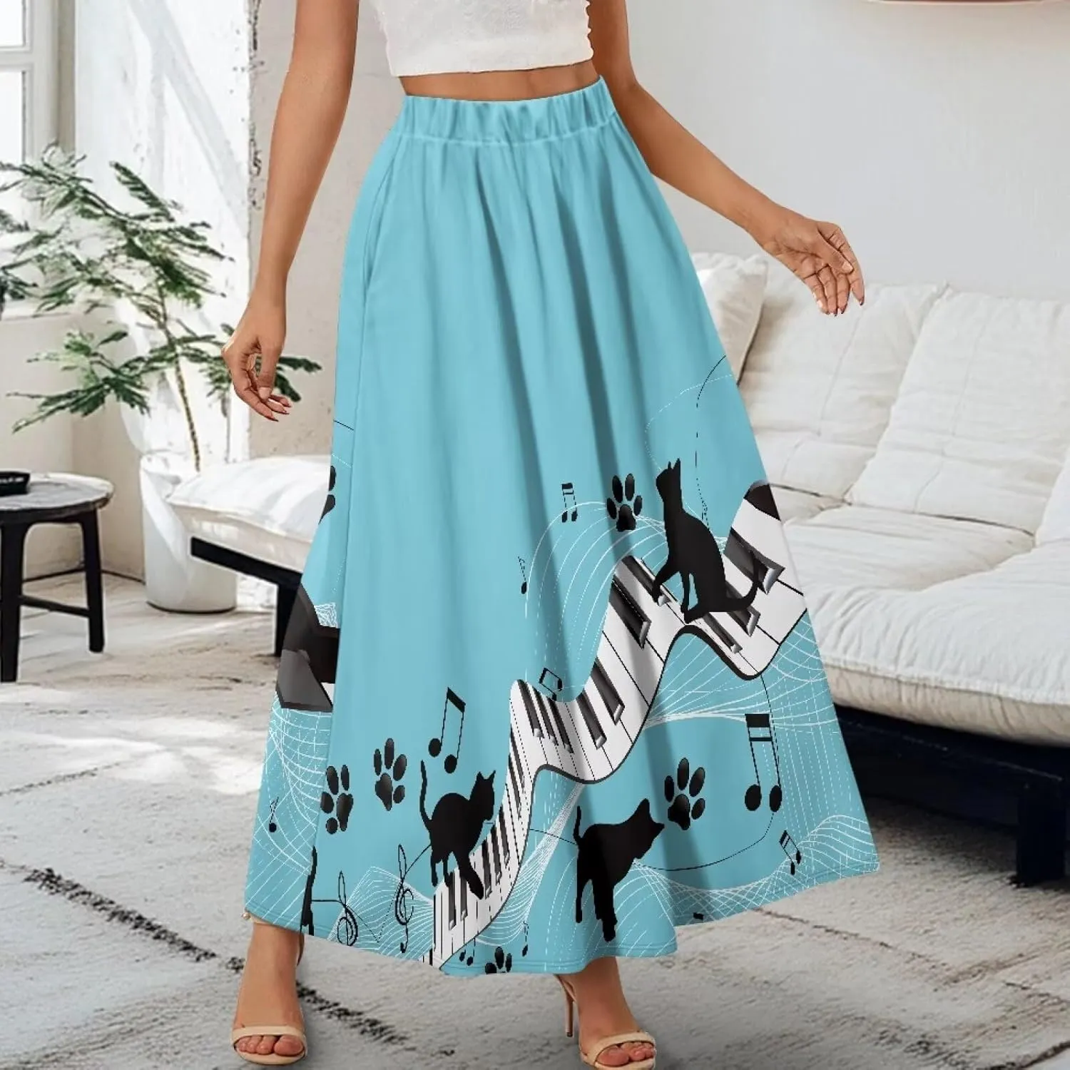 Women's Casual Skirt High Waiste Pleated Long Maxi Swing Skirt Party Vacation Bridesmaid Wedding Guest Dresses