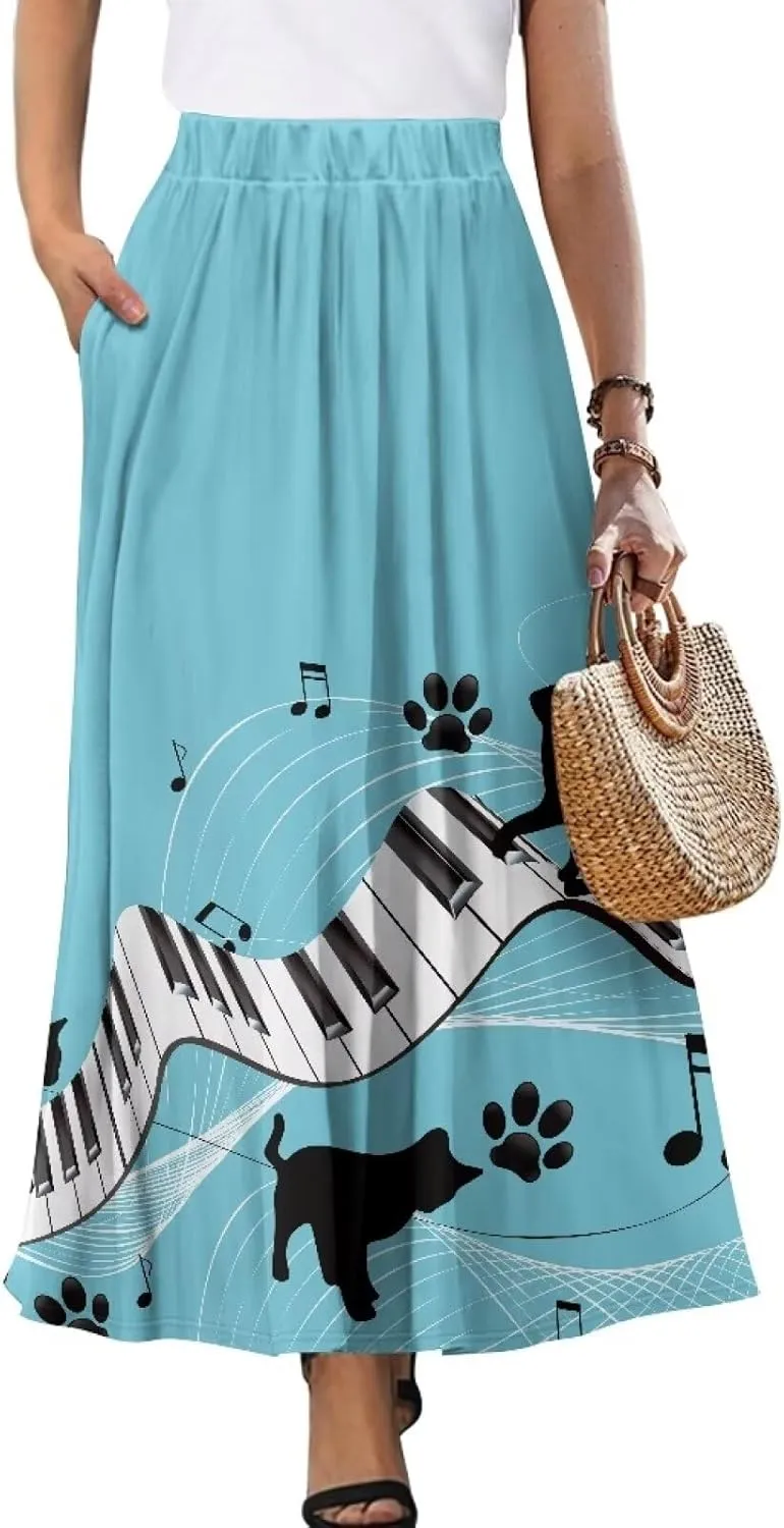 Women's Casual Skirt High Waiste Pleated Long Maxi Swing Skirt Party Vacation Bridesmaid Wedding Guest Dresses