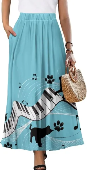 Women's Casual Skirt High Waiste Pleated Long Maxi Swing Skirt Party Vacation Bridesmaid Wedding Guest Dresses