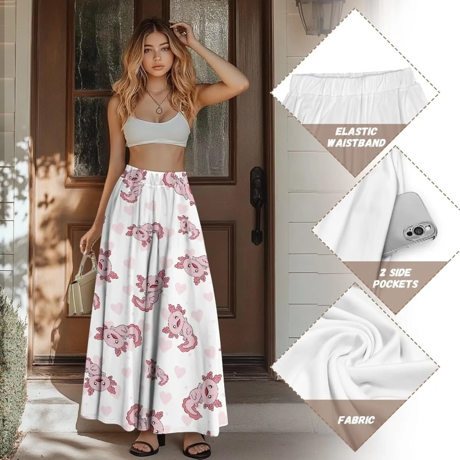 Women's Casual Skirt High Waiste Pleated Long Maxi Swing Skirt Party Vacation Bridesmaid Wedding Guest Dresses